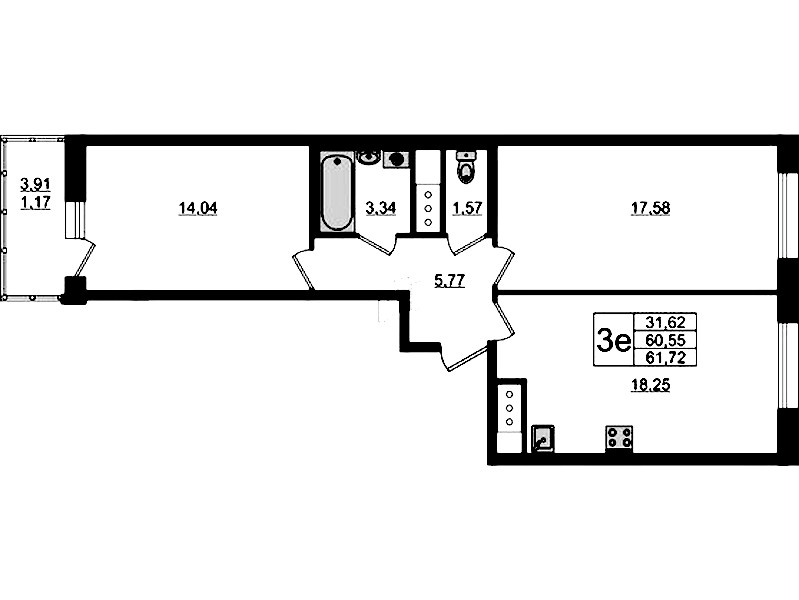 2-комнатная квартира 61.72 м², 7/10 эт., ЖК «UP! Квартал Новый Московский»